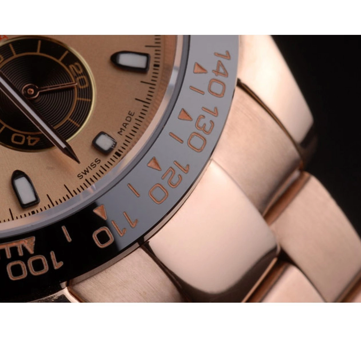 Aaa replica Gold Dial Rose Tachymeter Strap Daytona Rolex Plated Gold Rose Ion 80244 0629
